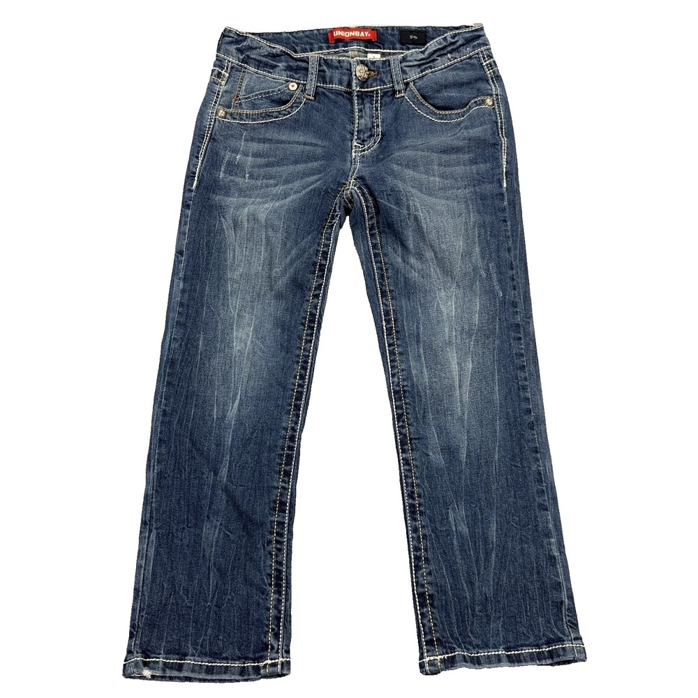 UnionBay Womens Crop Jeans Size 3 Straight Low Rise Stretch Distressed Whiskered